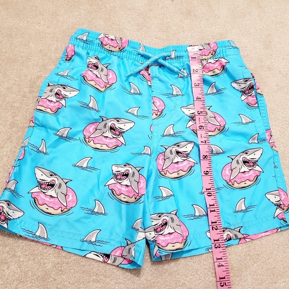 Boys Shark Donut Swim Trunks Shorts Blue Pink Lined Drawstring Size M (8) - Picture 7 of 9